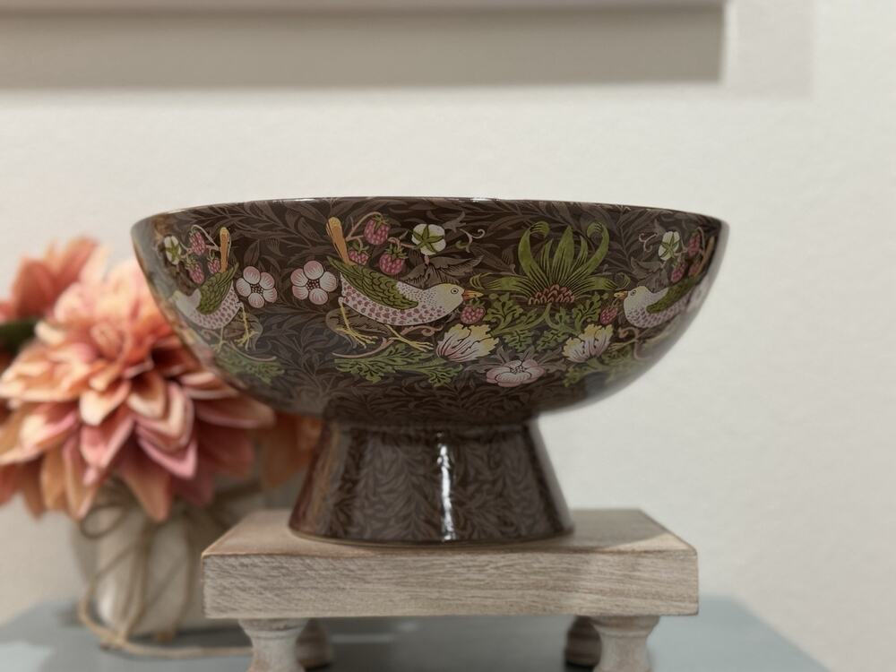Morris & Co. Strawberry Thief Espresso Brown Large 11 1/4" Pedestal Bowl NEW